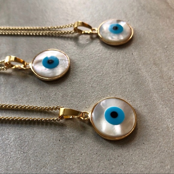 Evil Eye Carved Shell Boho Necklace 14K Gold - Picture 5 of 8